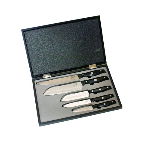 emeril knife set 5 pcs stainless steel w wooden box|EMERIL KNIFE SET OF 5 .